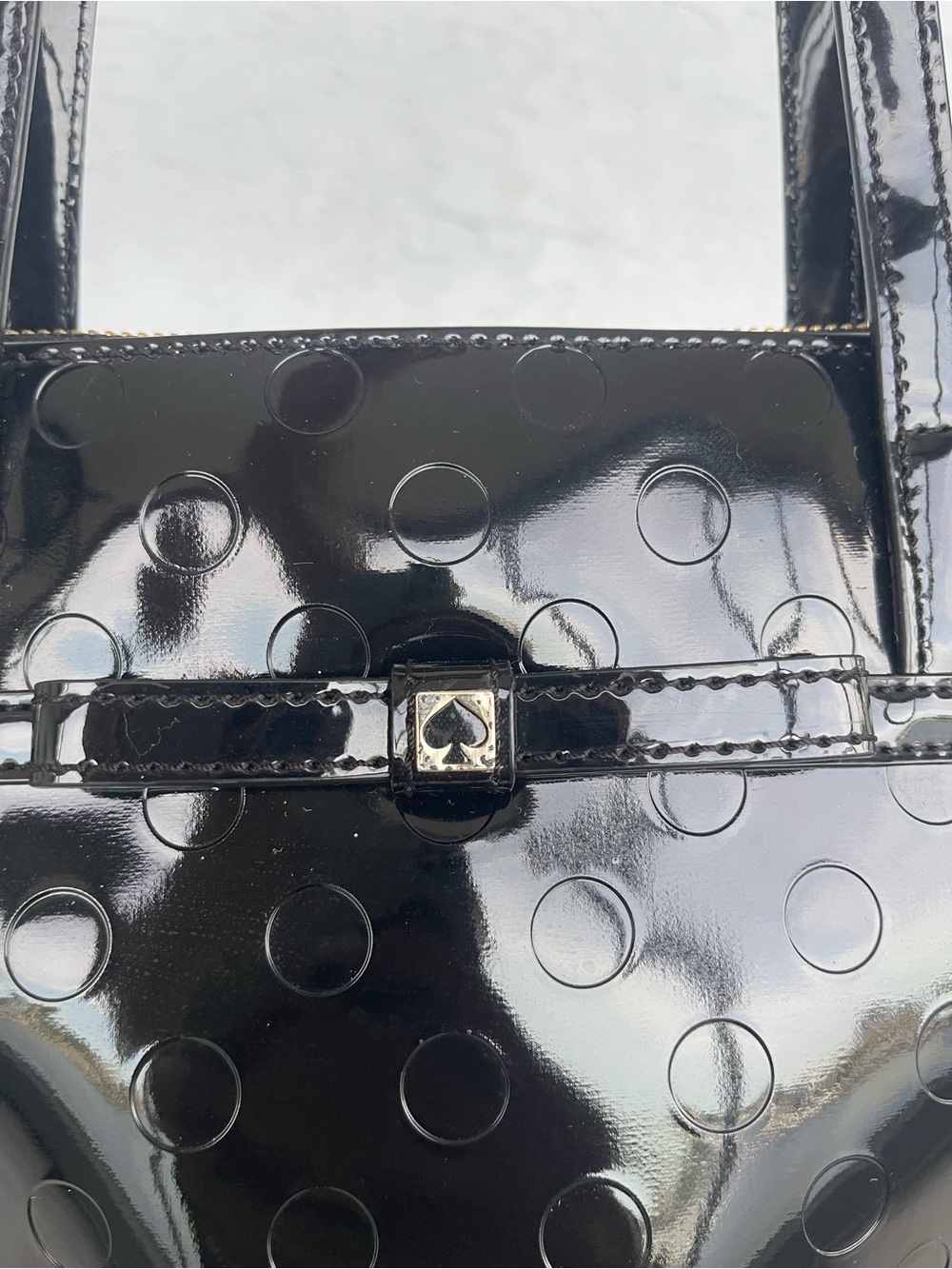 Kate Spade Black Embossed Patent Leather Polka Dot Bow Tote - Picture 3 of 4